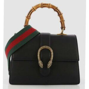 GUCCI Dionysus Bamboo Black Leather Satchel Luxllc-775-08282025